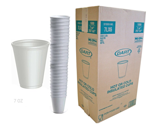 Dart 7oz White Polystyrene Cups Box 1000 Construction Site Supplies