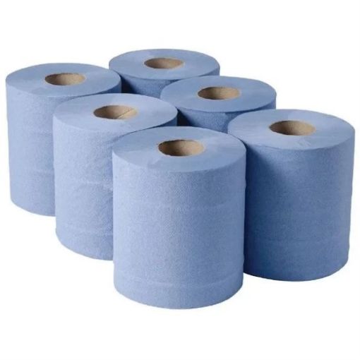 Picture of 2 Ply Blue Centrefeed Rolls 500 Sheets (1 Pack of 6)