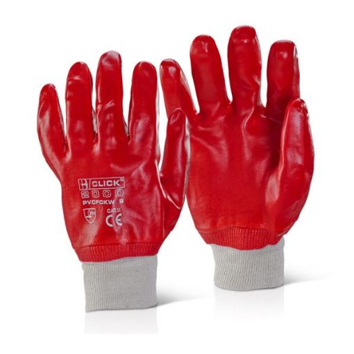 Picture of Red Knitted Wrist PVC Glove Size: 10