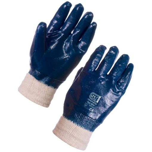 Picture of Nitrile Full Dip H/WT Blue Knitted Wrist Gloves