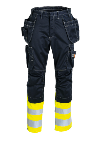 Flame-Retardant-Craftsman-Trousers-in-yellow/navy-with-reflective-stripes