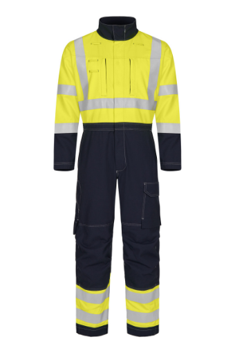 Yellow-flame-retardant-boilersuit-with-reflective-tape-for-safety